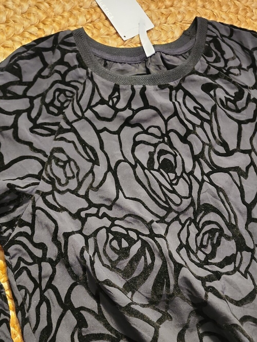 Fabletics Black Floral Burnout Crewneck Sweater